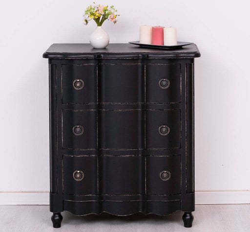 Schmale Kommode aus Massivholz - geschwungener Schubladenschrank - Vintage Schwarz