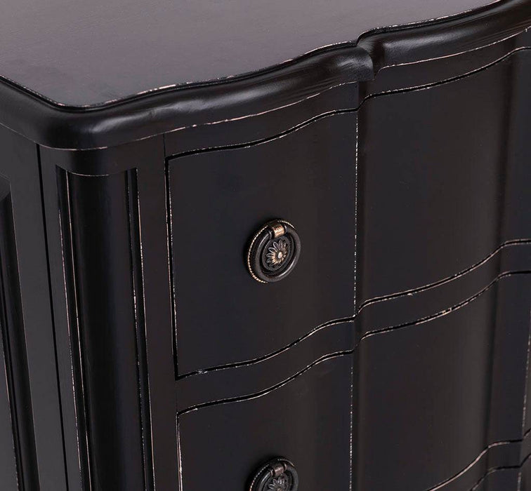Schmale Kommode aus Massivholz - geschwungener Schubladenschrank - Vintage Schwarz