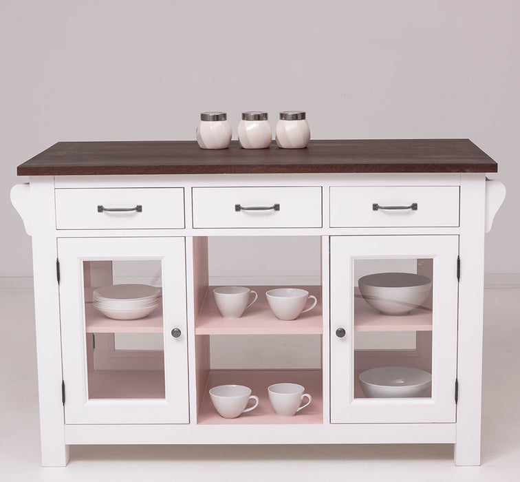 Schmale Kücheninsel aus Massivholz mit 3 Schubladen