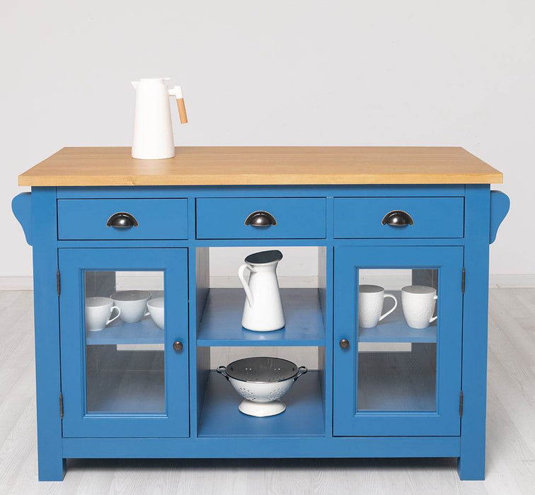 Schmale Kücheninsel aus Massivholz mit 3 Schubladen -