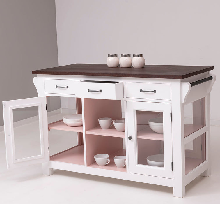 Schmale Kücheninsel aus Massivholz mit 3 Schubladen