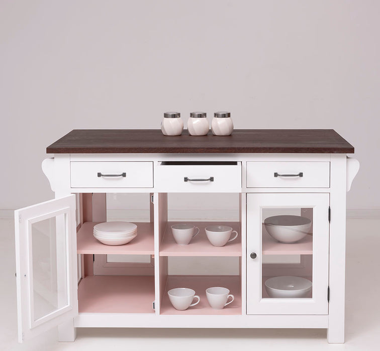 Schmale Kücheninsel aus Massivholz mit 3 Schubladen