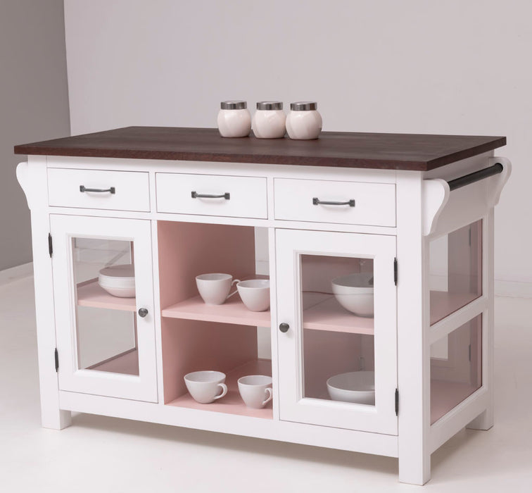 Schmale Kücheninsel aus Massivholz mit 3 Schubladen