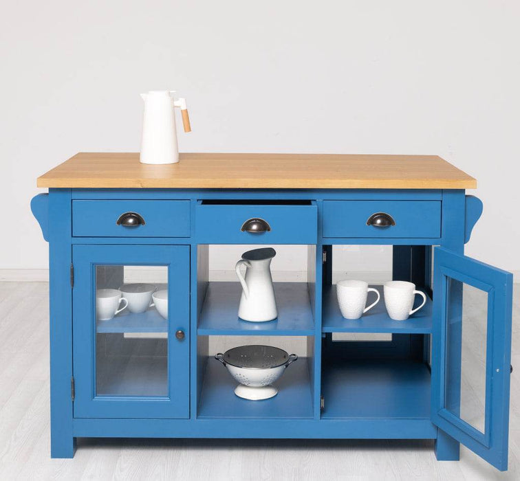 Schmale Kücheninsel aus Massivholz mit 3 Schubladen -