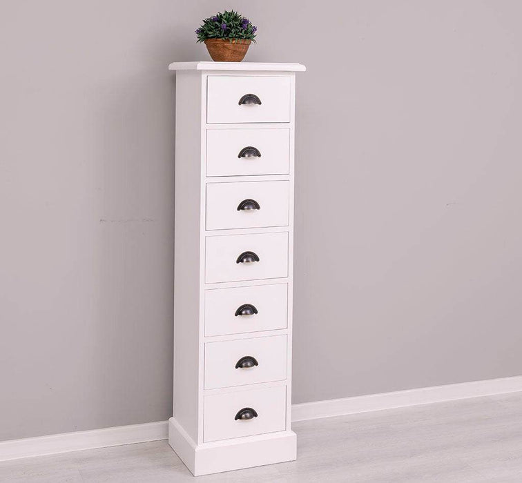 Schmale Schubladensäule aus Massivholz mit 7 Schubladen - Schwarz