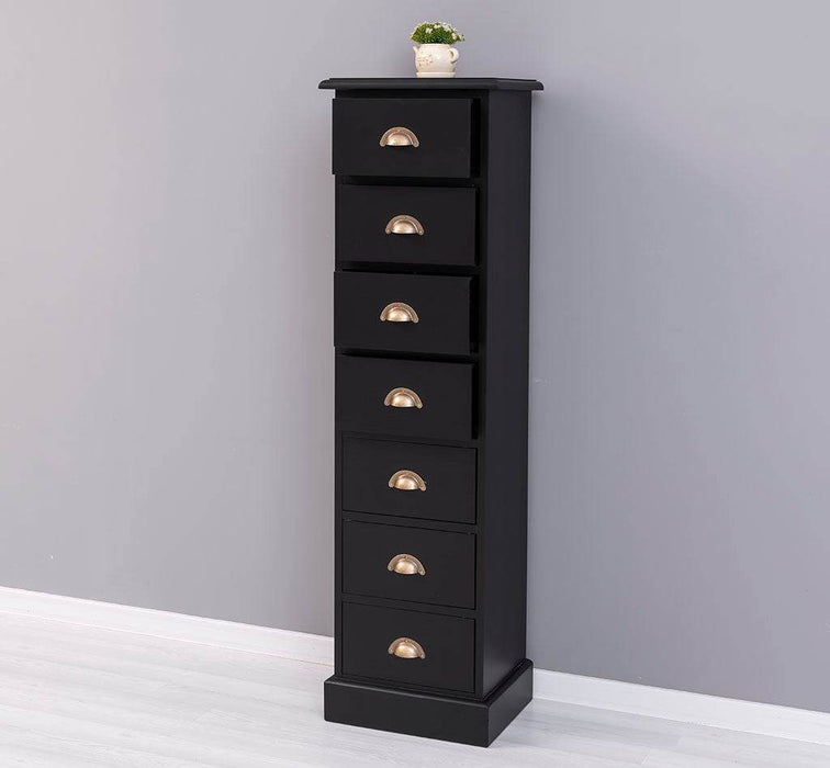 Schmale Schubladensäule aus Massivholz mit 7 Schubladen - Schwarz