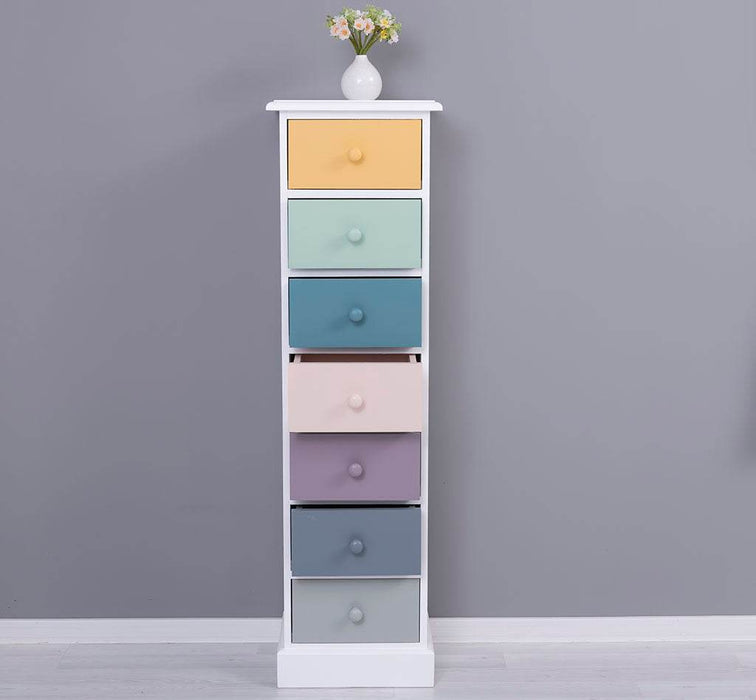 Schmale Schubladensäule aus Massivholz mit 7 Schubladen - Schwarz