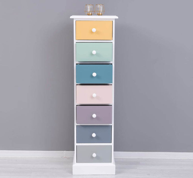 Schmale Schubladensäule aus Massivholz mit 7 Schubladen - Schwarz