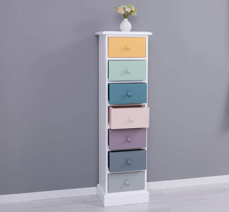 Schmale Schubladensäule aus Massivholz mit 7 Schubladen - Schwarz