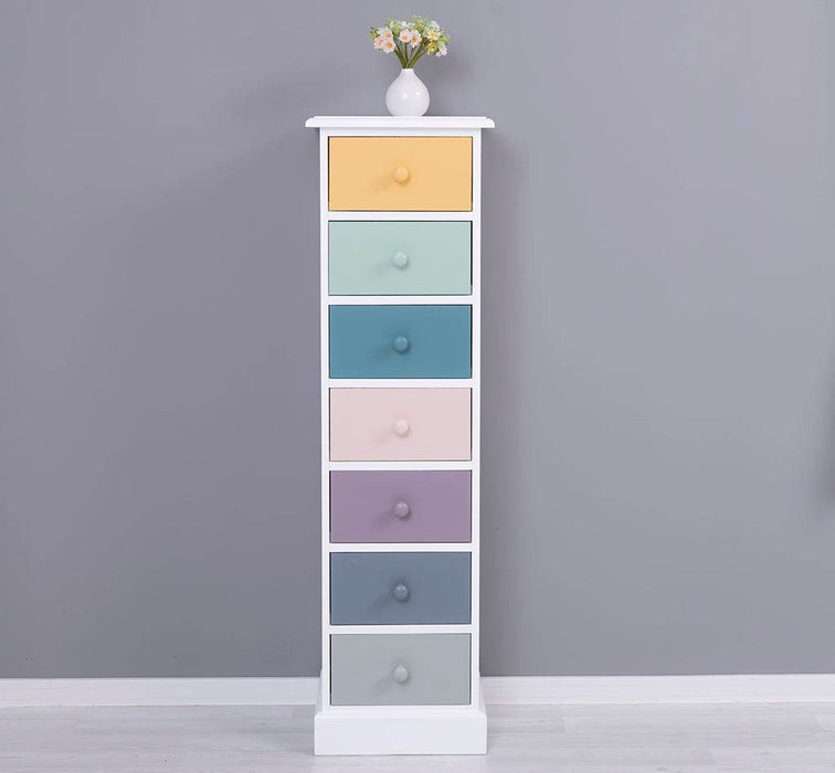 Schmale Schubladensäule aus Massivholz mit 7 Schubladen - Schwarz