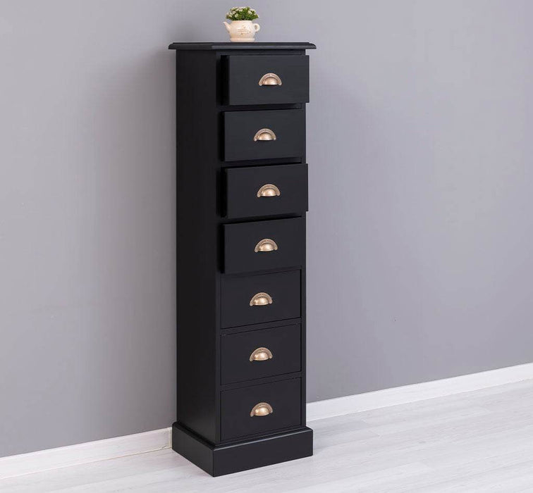 Schmale Schubladensäule aus Massivholz mit 7 Schubladen - Schwarz