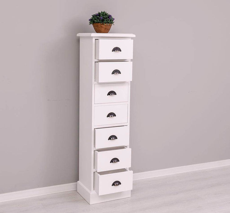 Schmale Schubladensäule aus Massivholz mit 7 Schubladen - Schwarz