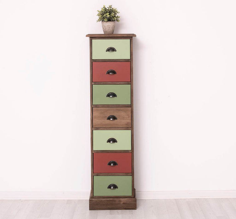 Schmale Schubladensäule aus Massivholz mit 7 Schubladen - Schwarz