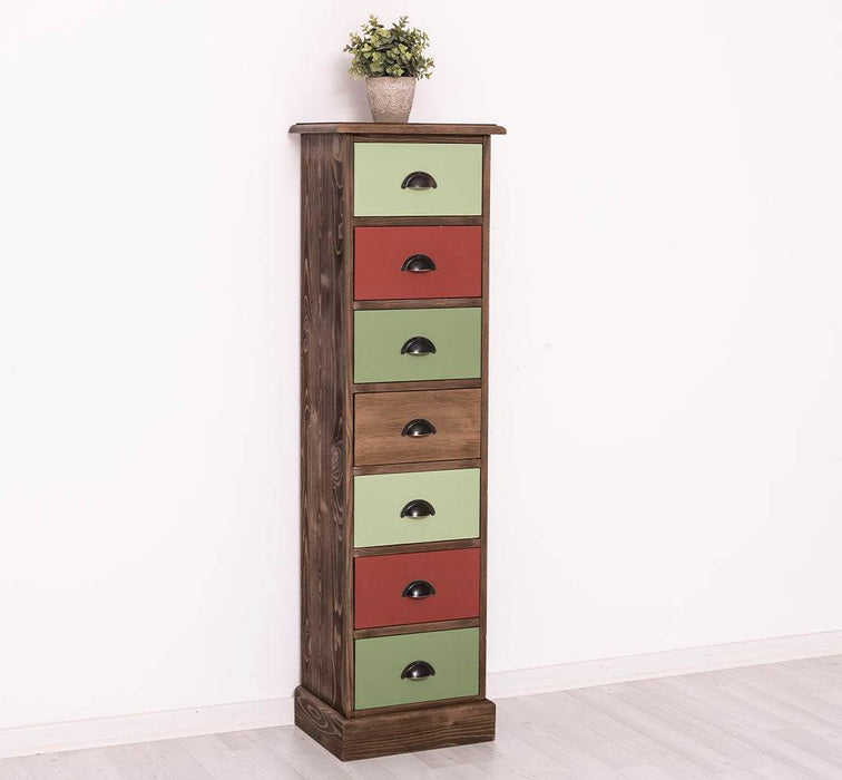 Schmale Schubladensäule aus Massivholz mit 7 Schubladen - Schwarz