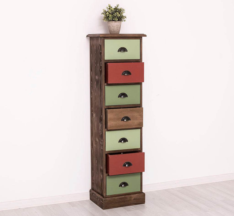 Schmale Schubladensäule aus Massivholz mit 7 Schubladen - Schwarz