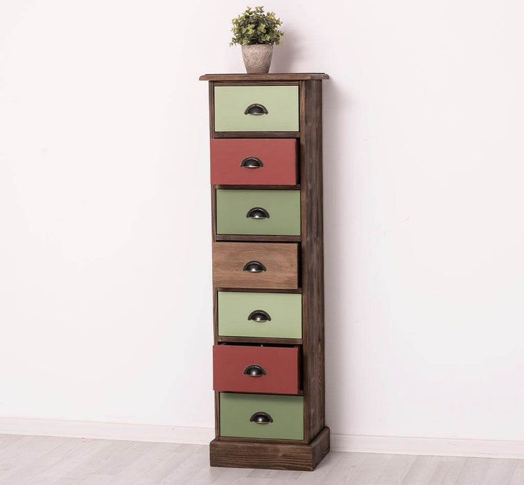 Schmale Schubladensäule aus Massivholz mit 7 Schubladen - Schwarz