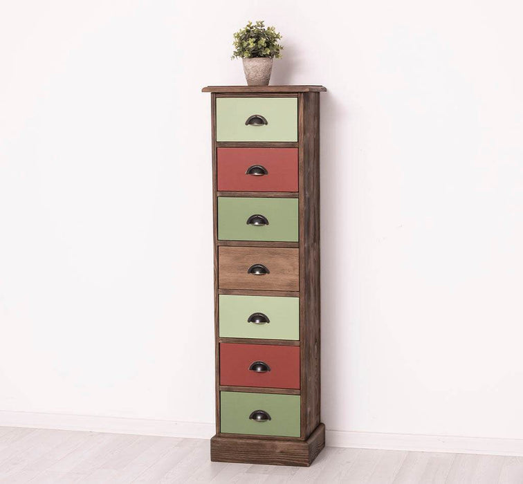 Schmale Schubladensäule aus Massivholz mit 7 Schubladen - Schwarz