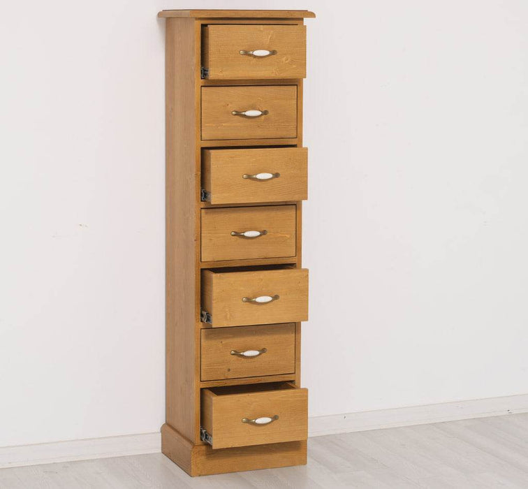 Schmale Schubladensäule aus Massivholz mit 7 Schubladen - Schwarz