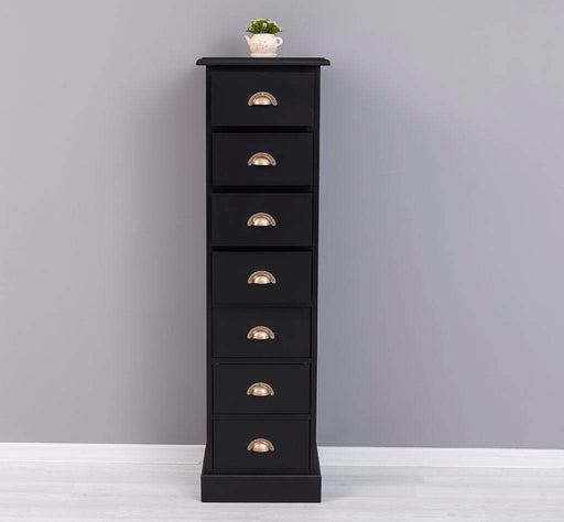 Schmale Schubladensäule aus Massivholz mit 7 Schubladen - Schwarz
