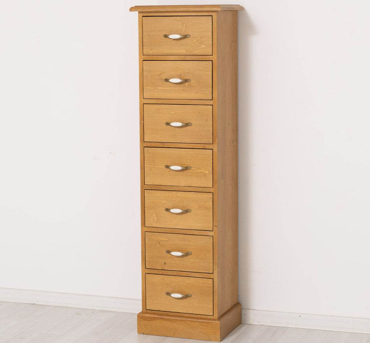 Schmale Schubladensäule aus Massivholz mit 7 Schubladen - Schwarz