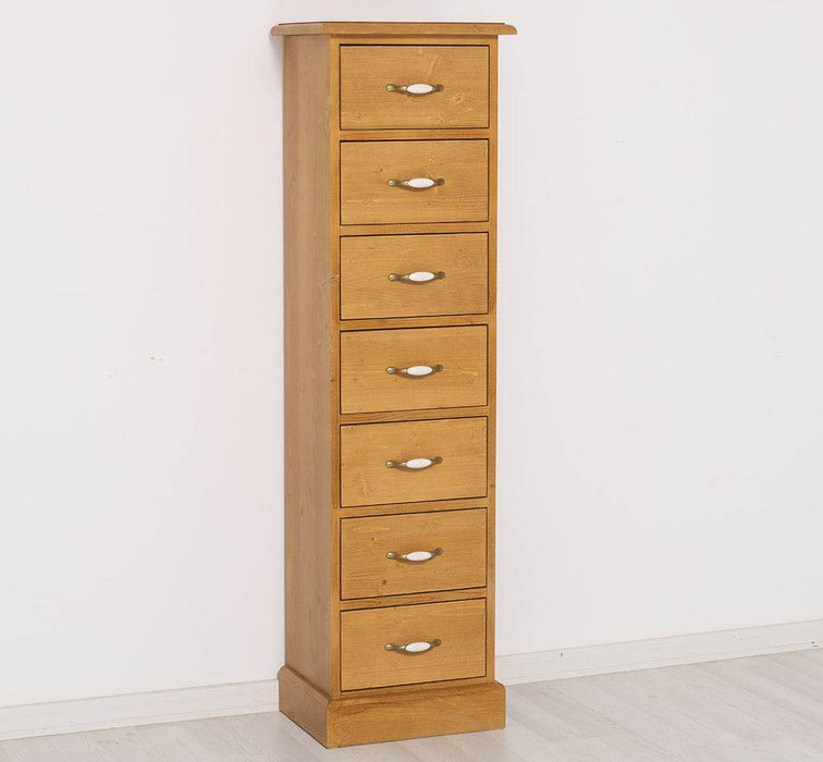 Schmale Schubladensäule aus Massivholz mit 7 Schubladen - Schwarz