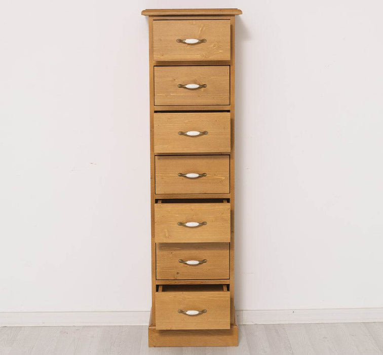 Schmale Schubladensäule aus Massivholz mit 7 Schubladen - Schwarz