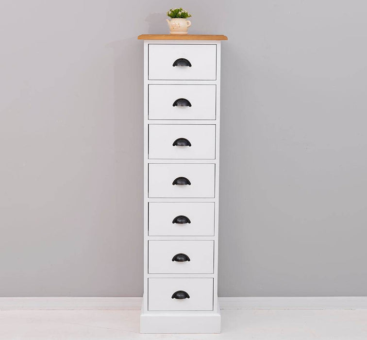 Schmale Schubladensäule aus Massivholz mit 7 Schubladen - Gewachst | Weiß