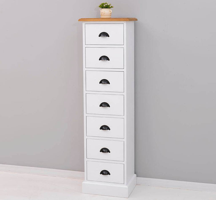 Schmale Schubladensäule aus Massivholz mit 7 Schubladen - Schwarz