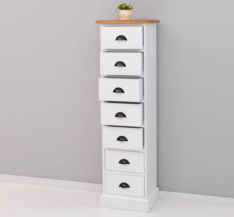 Schmale Schubladensäule aus Massivholz mit 7 Schubladen - Schwarz
