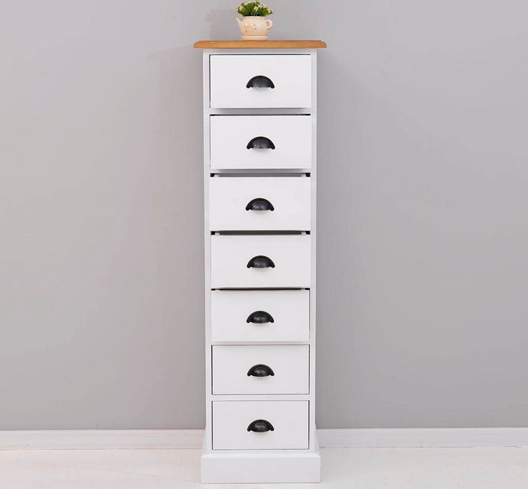 Schmale Schubladensäule aus Massivholz mit 7 Schubladen - Schwarz