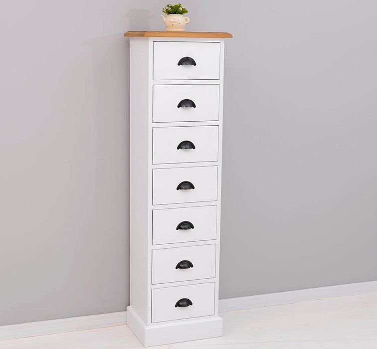 Schmale Schubladensäule aus Massivholz mit 7 Schubladen - Schwarz