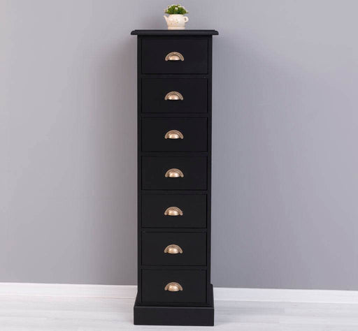 Schmale Schubladensäule aus Massivholz mit 7 Schubladen - Schwarz