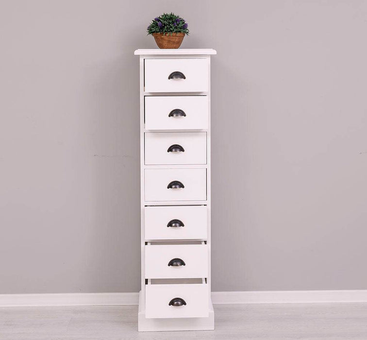 Schmale Schubladensäule aus Massivholz mit 7 Schubladen - Schwarz