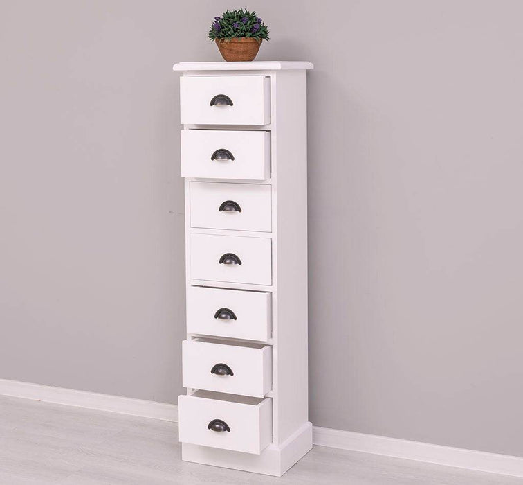 Schmale Schubladensäule aus Massivholz mit 7 Schubladen - Schwarz