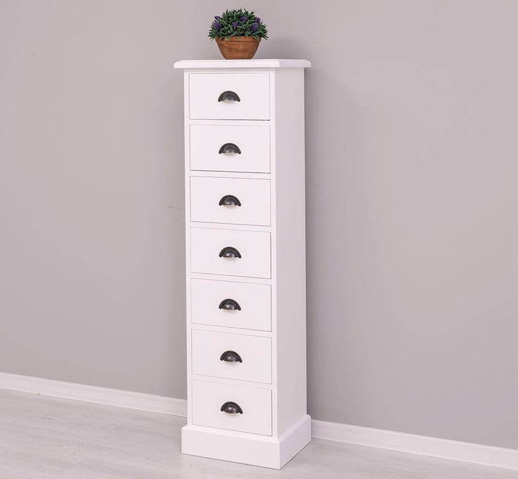 Schmale Schubladensäule aus Massivholz mit 7 Schubladen - Schwarz