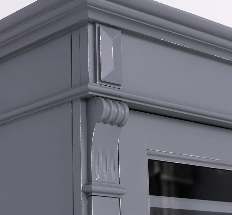 Schmale Vintage Vitrine aus Massivholz mit 3 Schubladen und Ornamenten