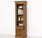 Schmale Vintage Vitrine aus Massivholz mit 3 Schubladen und Ornamenten