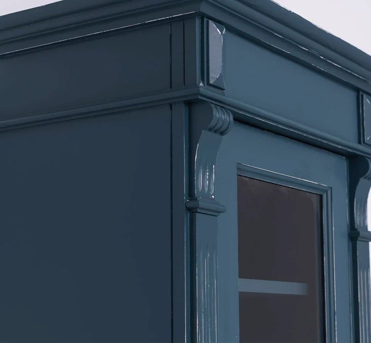 Schmale Vintage Vitrine aus Massivholz mit 3 Schubladen und Ornamenten