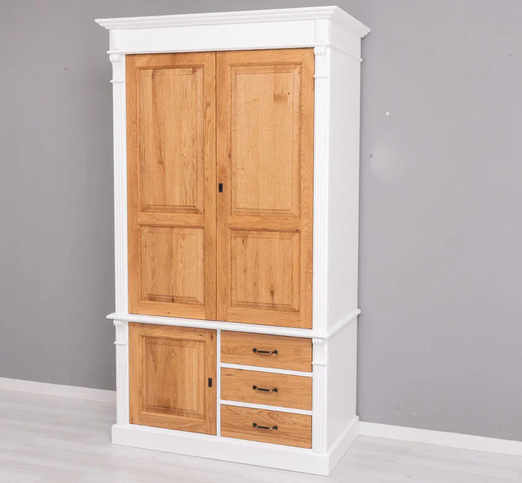 Schmaler Kleiderschrank aus Massivholz mit drei Schubladen