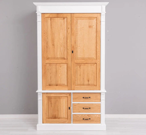 Schmaler Kleiderschrank aus Massivholz mit drei Schubladen