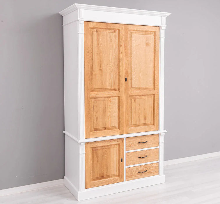 Schmaler Kleiderschrank aus Massivholz mit drei Schubladen