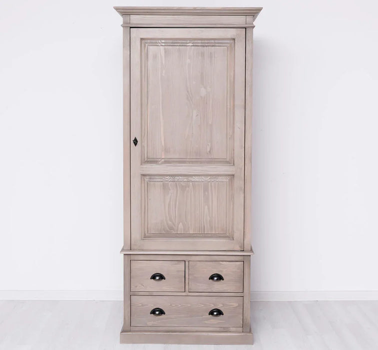 Schmaler Vintage Kleiderschrank aus Massivholz mit vier Schubladen — Massivholzmöbel-Becker
