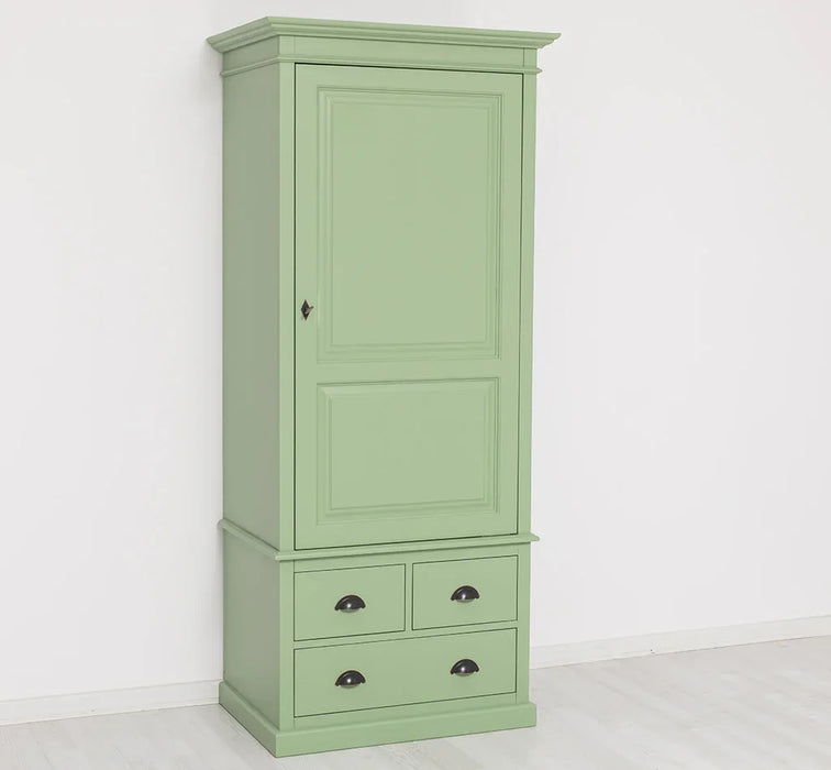 Schmaler Vintage Kleiderschrank aus Massivholz mit vier Schubladen