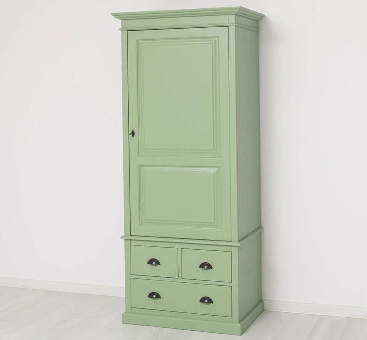 Schmaler Vintage Kleiderschrank aus Massivholz mit vier Schubladen