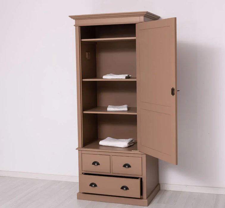 Schmaler Vintage Kleiderschrank aus Massivholz mit vier Schubladen