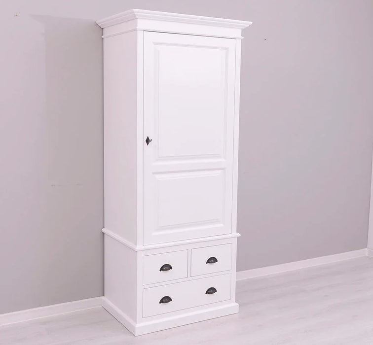 Schmaler Vintage Kleiderschrank aus Massivholz mit vier Schubladen