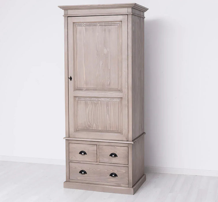 Schmaler Vintage Kleiderschrank aus Massivholz mit vier Schubladen