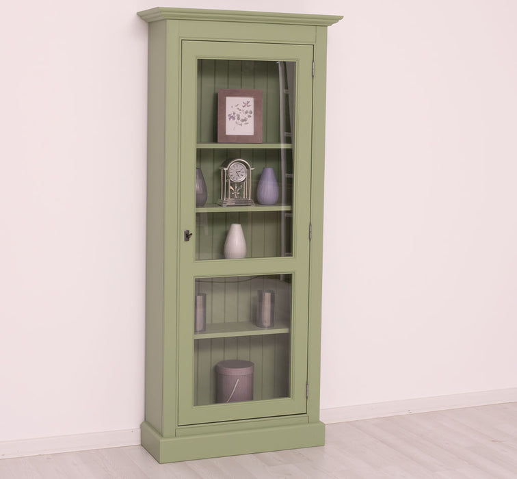 Schmaler Vitrinenschrank aus Massivholz in verschiedenen Farben