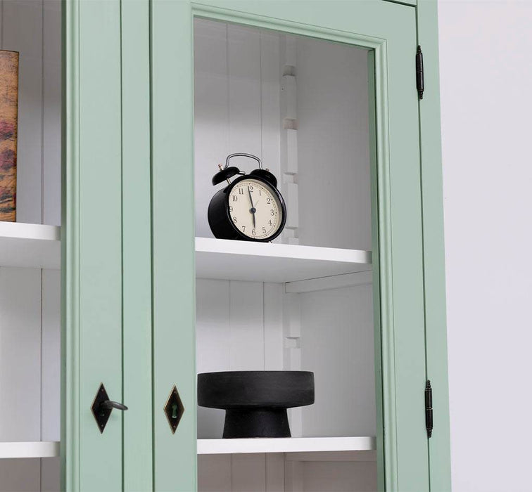 Schmaler Vitrinenschrank aus Massivholz mit Kippfächern | Geschirrschrank mit Display | 2- teilig -