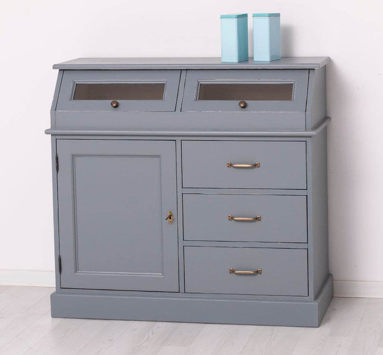 Schmales Sideboard aus Massivholz mit Kippfächern | Geschirrschrank mit Display -